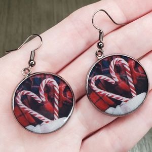 Candy Cane Heart Holiday Dangle Earrings